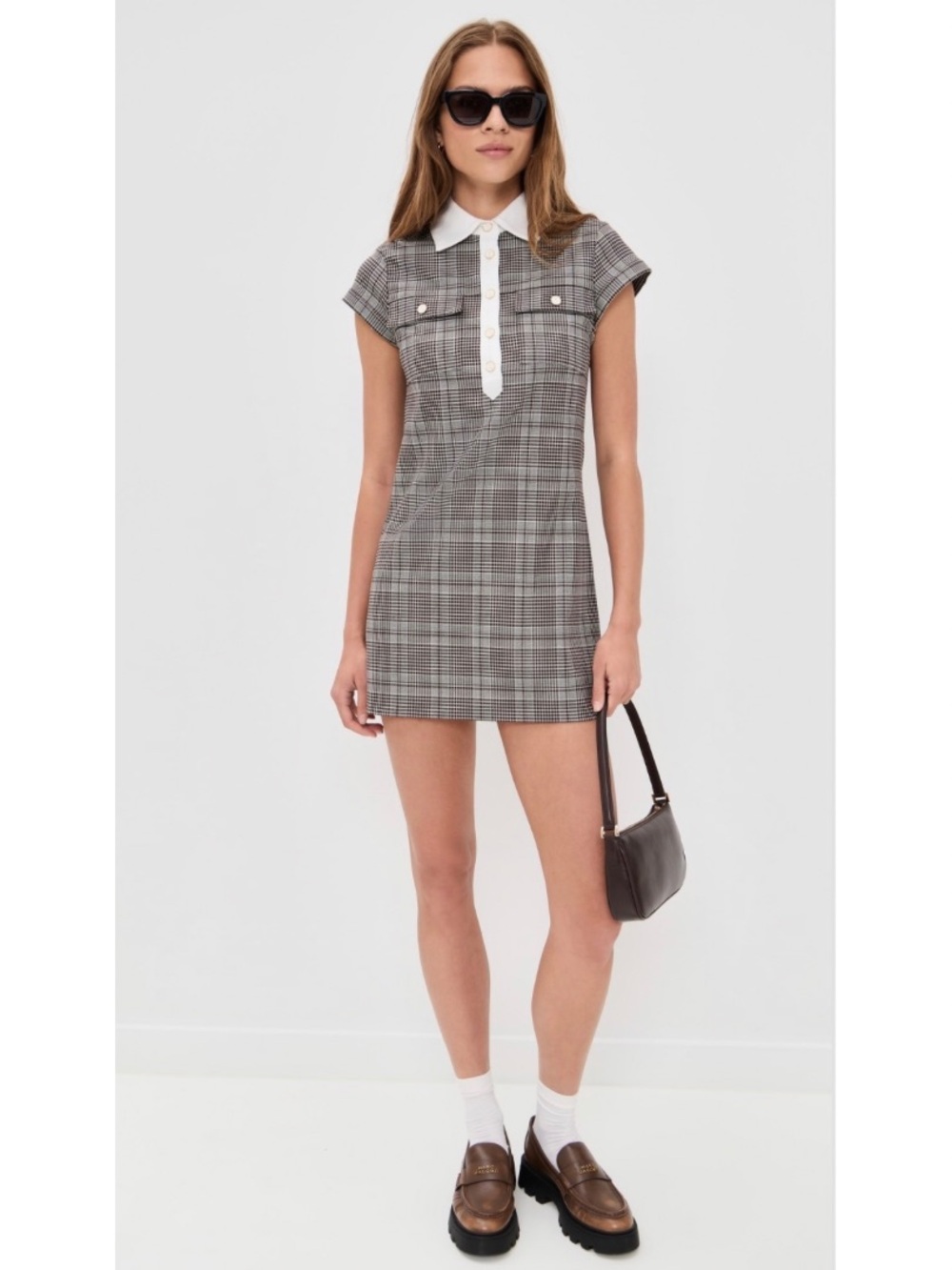 Alice + Olivia Darby Plaid Contrast Collar Minidress Black & White NWT